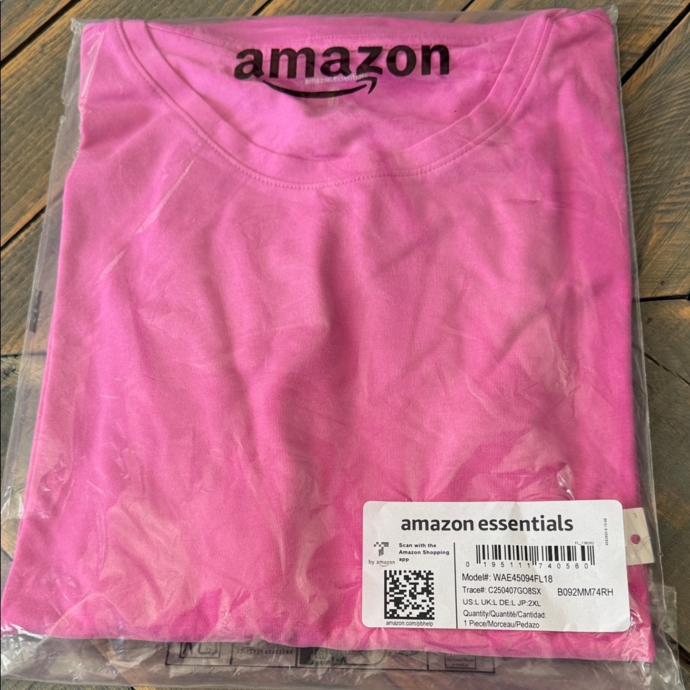 Amazon Essentials Vibrant Pink long sleeve t shirt NWT